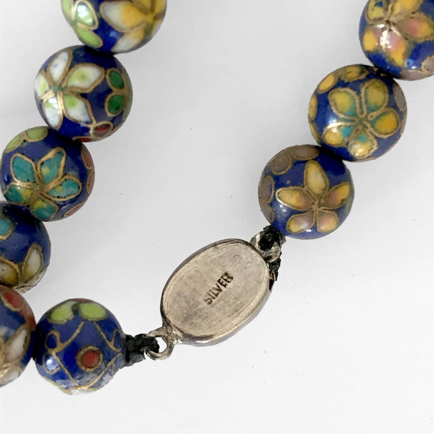 1940s Floral Silver-Clasp Cloisonne Beaded Necklace