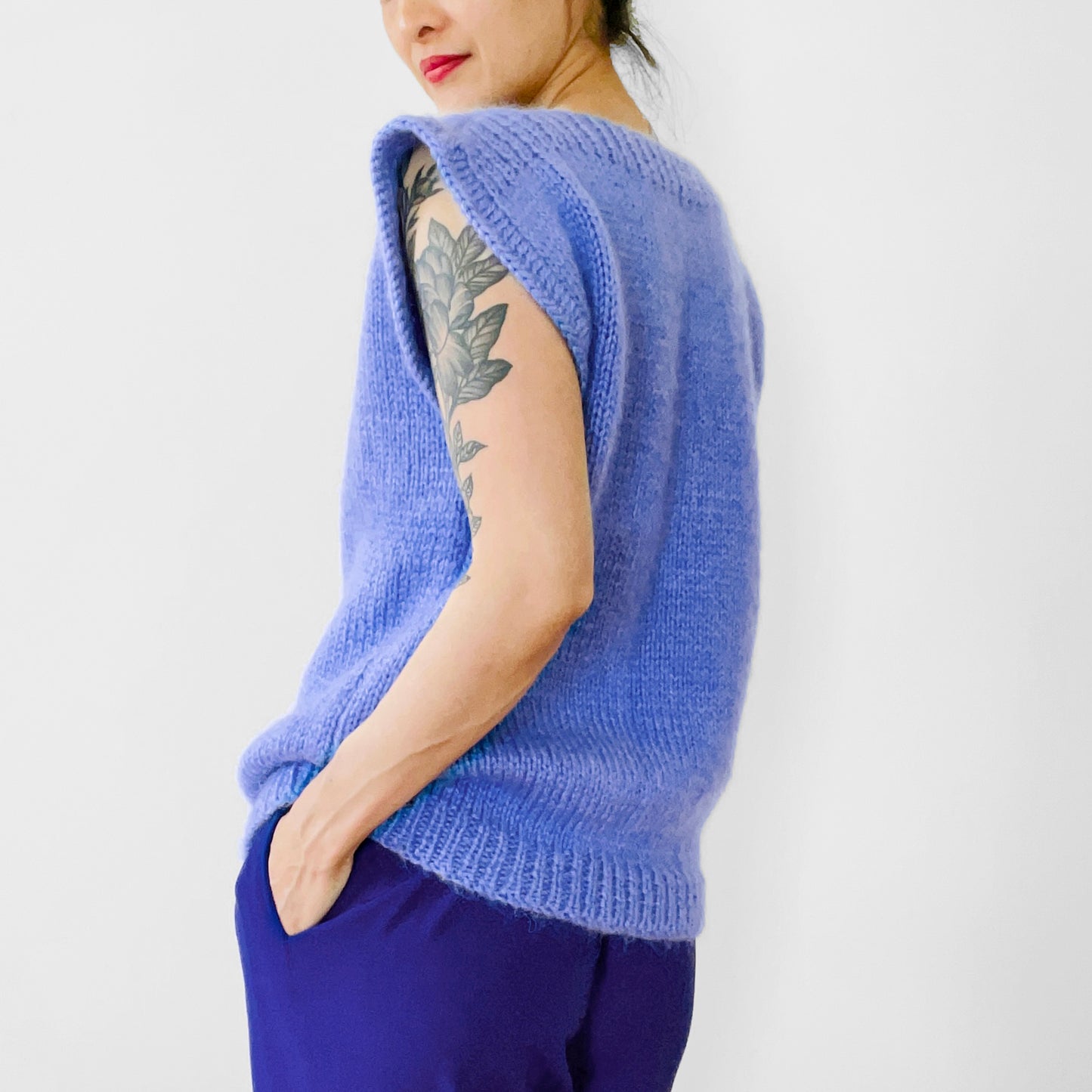 Handmade Hydrangea Blue Sleeveless Sweater