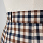 1970s-1980s Brown Navy Beige Gingham Inverted Pleat A-Line Virgin Wool Made in Canada Skirt - Waist 35