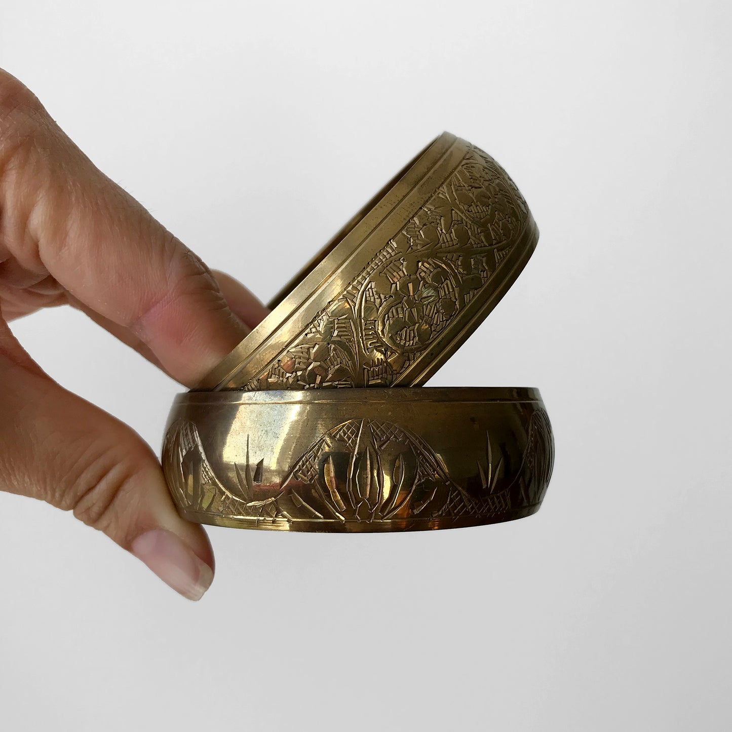 Floral Etched Brass Bangle Bracelet