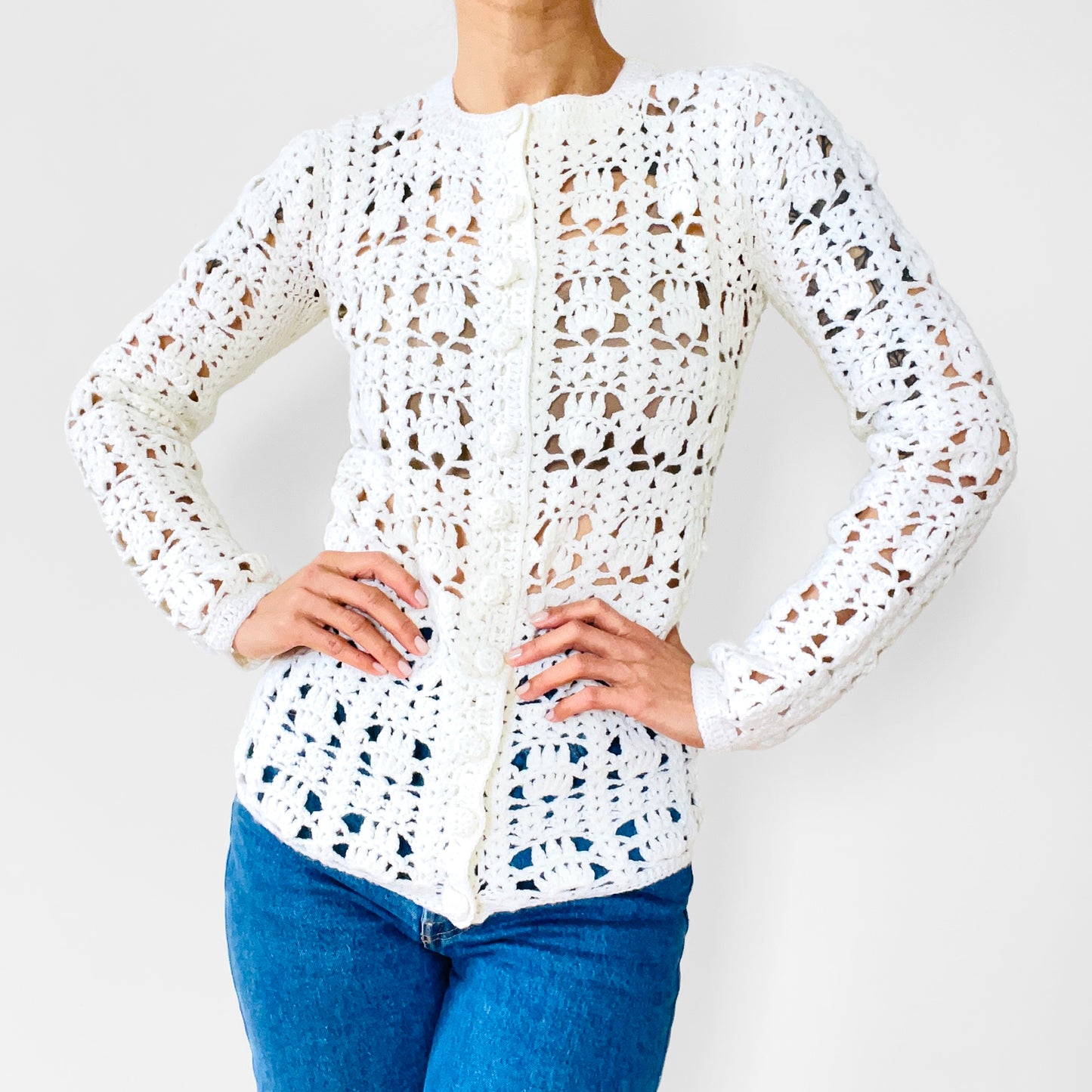 Cream Soft Handmade Fitted Crochet Knit Top