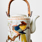 1980s Made in Korea Bird on a Branch Patterned Ceramic Teapot with Warming Base