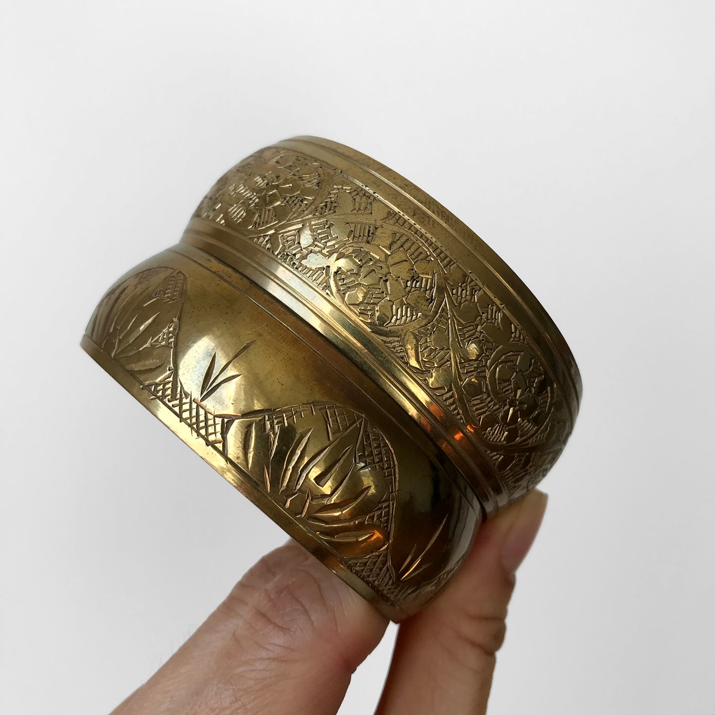 Floral Etched Brass Bangle Bracelet