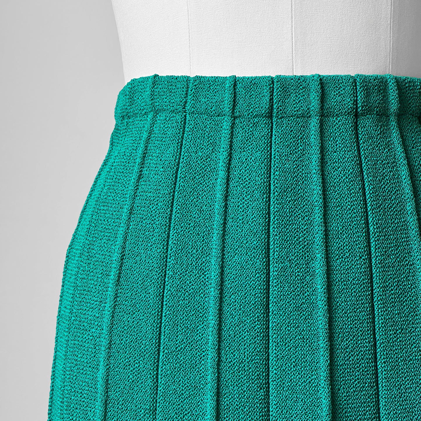 1970s Turquoise Green Woven Heavy Knit Pleated Elastic Waist Skirt - Waist 30.5-32