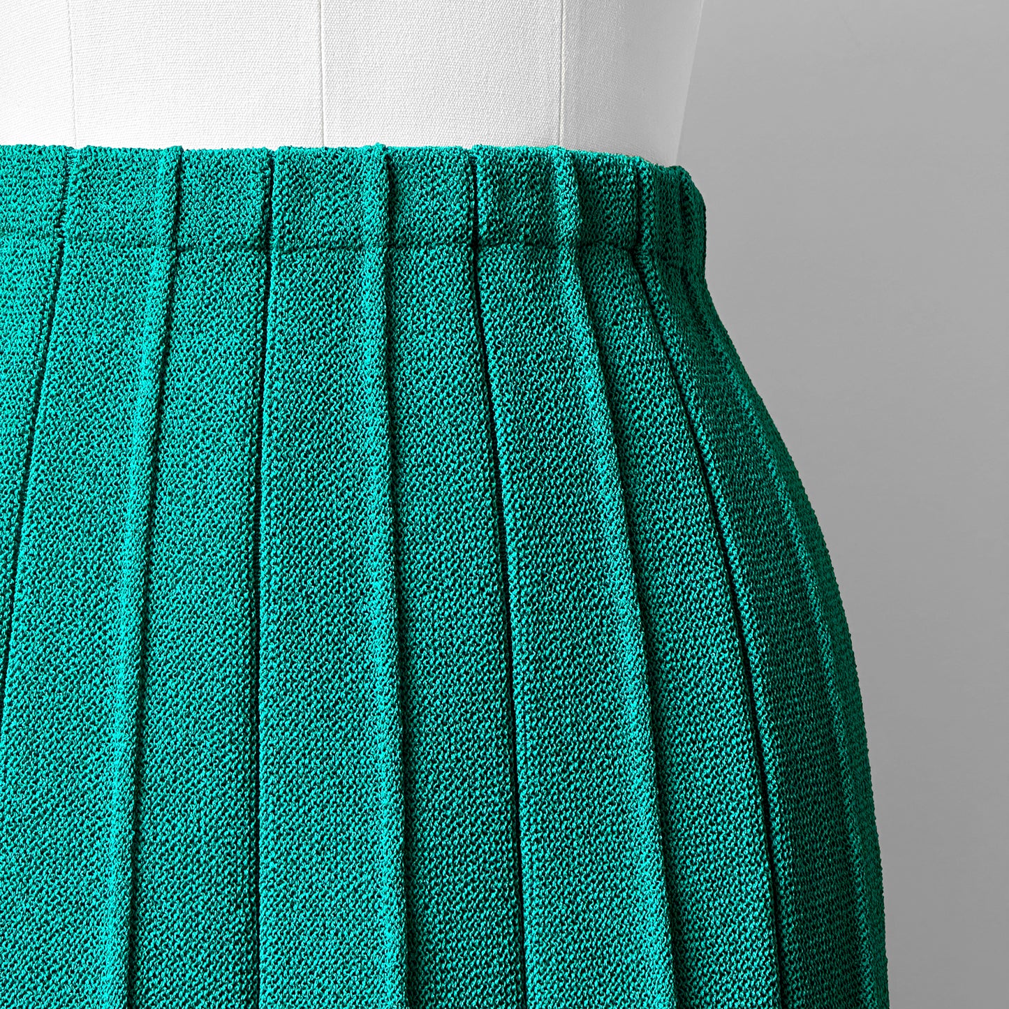 1970s Turquoise Green Woven Heavy Knit Pleated Elastic Waist Skirt - Waist 30.5-32