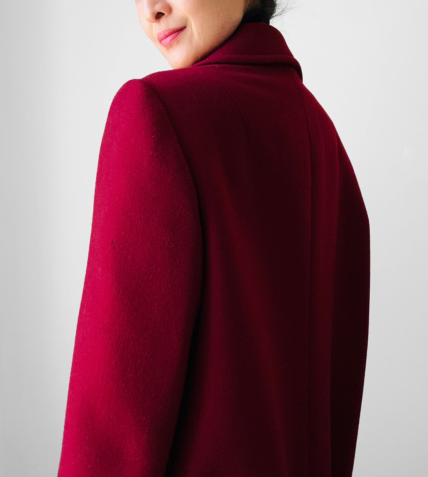 1960s Deep Wine Red Asymmetrical A-Line Midi-Length Heavy Wool Coat - S/M