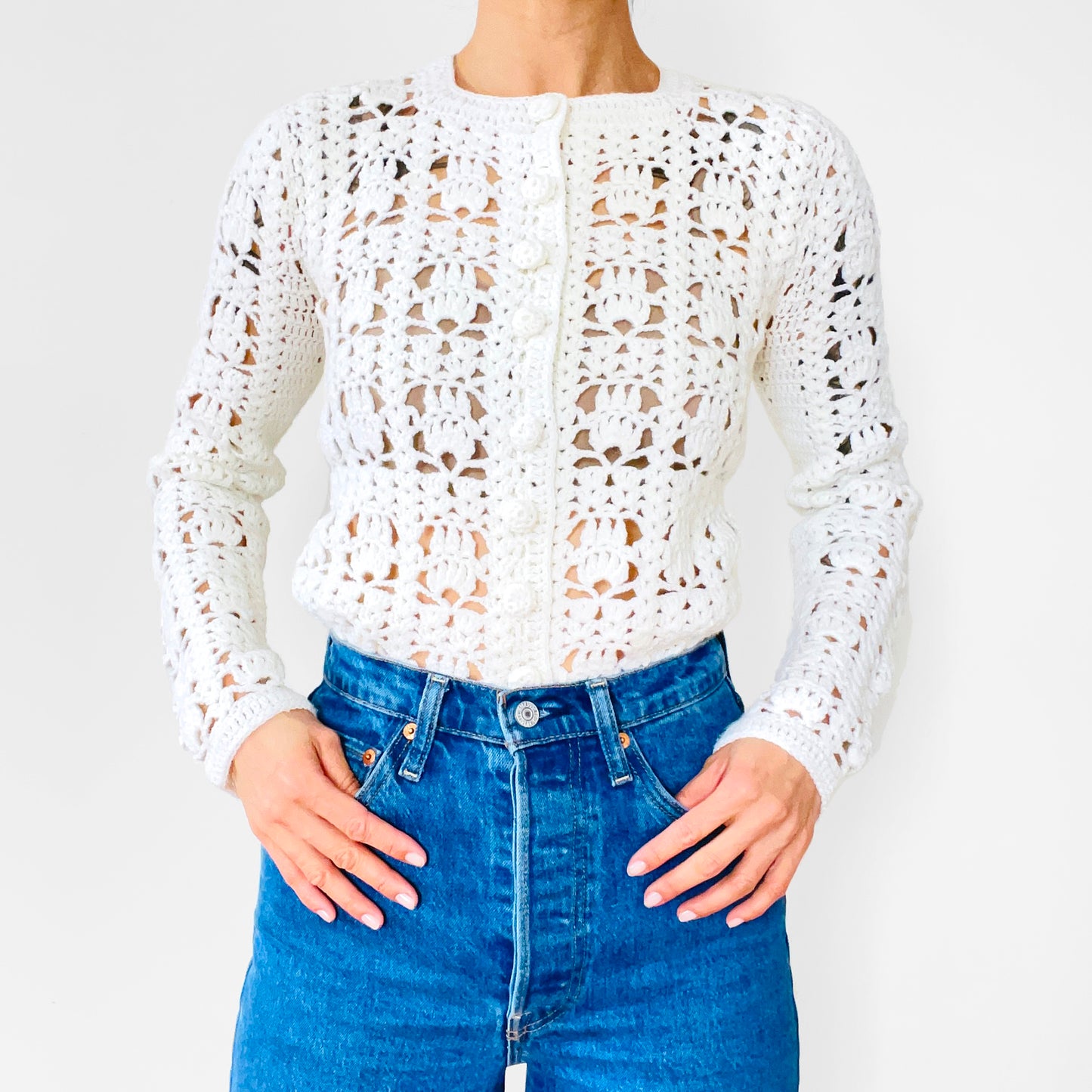 Cream Soft Handmade Fitted Crochet Knit Top