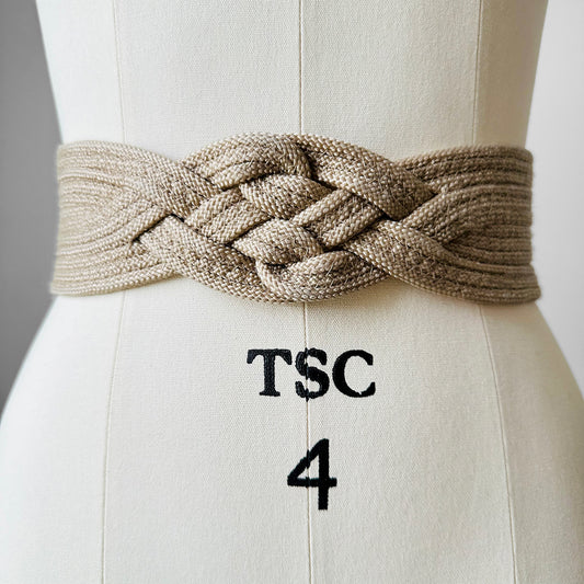 Beige Woven Braided Cord True Waist Wide Decorative Accent Belt - Waist 24-26