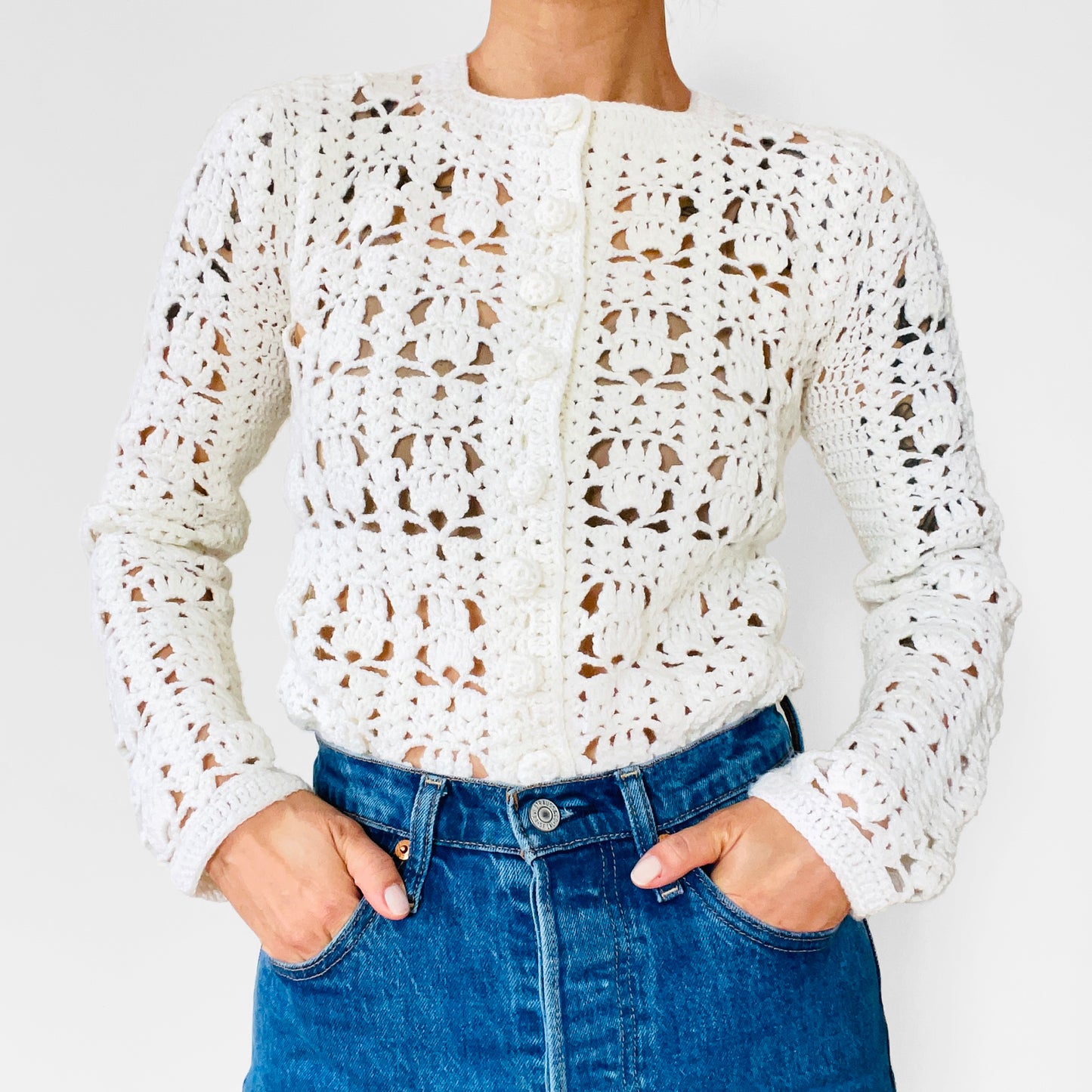 Cream Soft Handmade Fitted Crochet Knit Top