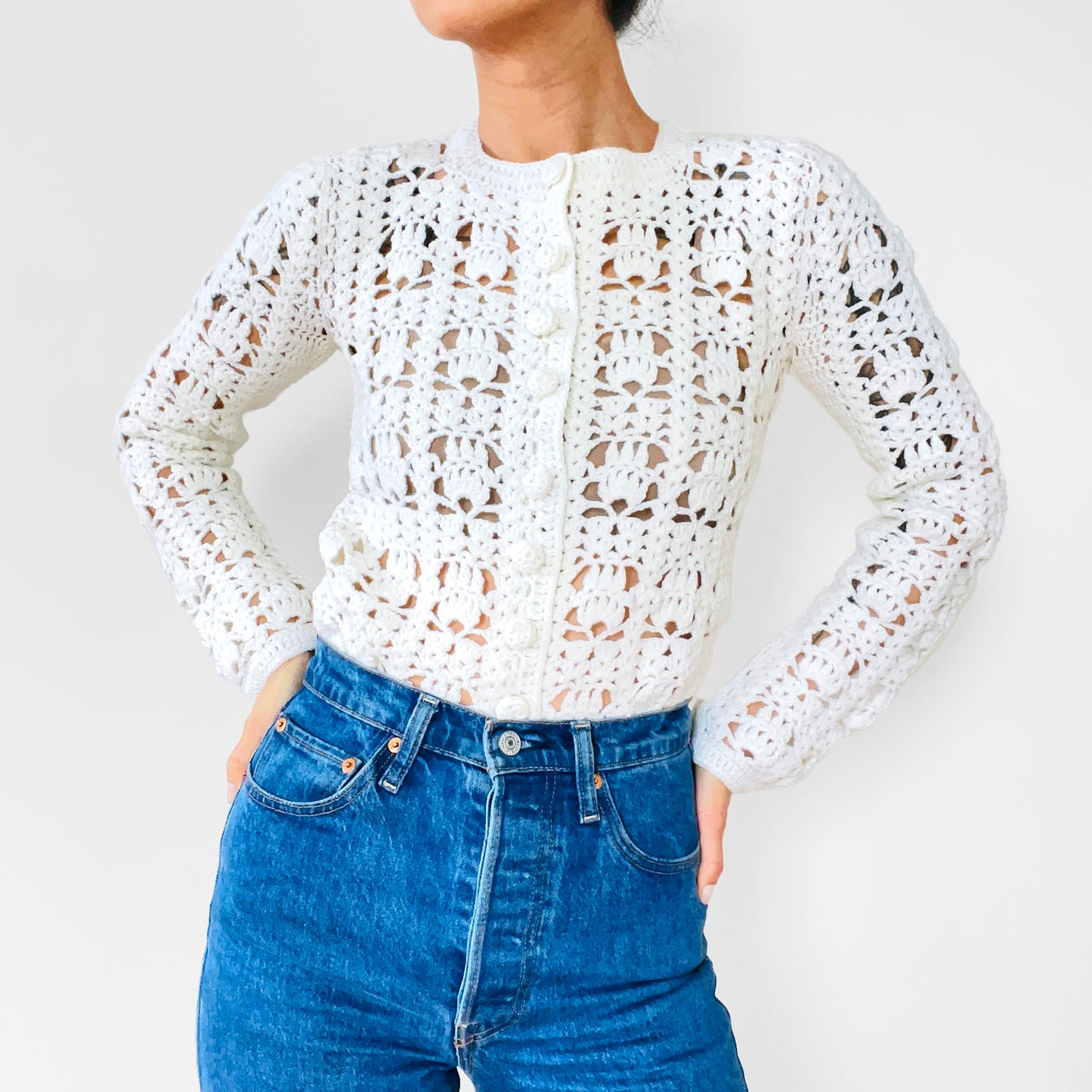 Cream Soft Handmade Fitted Crochet Knit Top