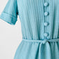 1960s Turquoise Button-Front Tied-Waist Short-Sleeve Textured Knit Dress - Sz. S