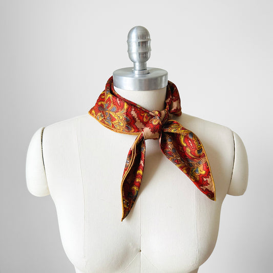 Red Gold and Blue Trimmed Edge Paisley Patterned Kerchief Bandana Scarf