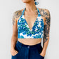 Upcycled Made-By-Me Vintage Handmade Blue and White Floral Chinoiserie Button-Back Bralette TopTop