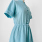 1960s Turquoise Button-Front Tied-Waist Short-Sleeve Textured Knit Dress - Sz. S