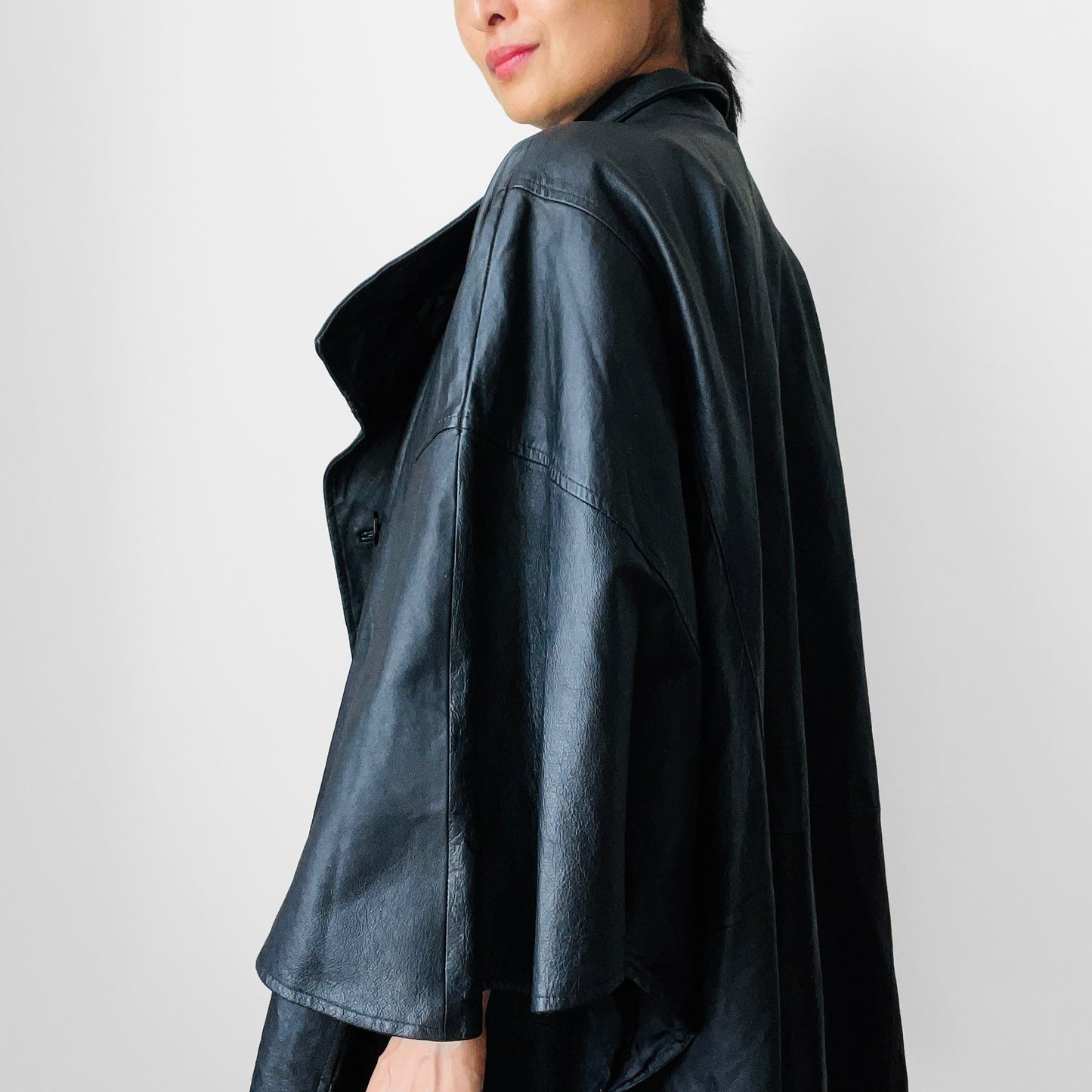 1990s Black Leather Cape Coat