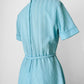 1960s Turquoise Button-Front Tied-Waist Short-Sleeve Textured Knit Dress - Sz. S