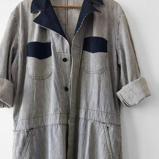 Navy and White Striped Train-Conductor Boiler Suit Coveralls