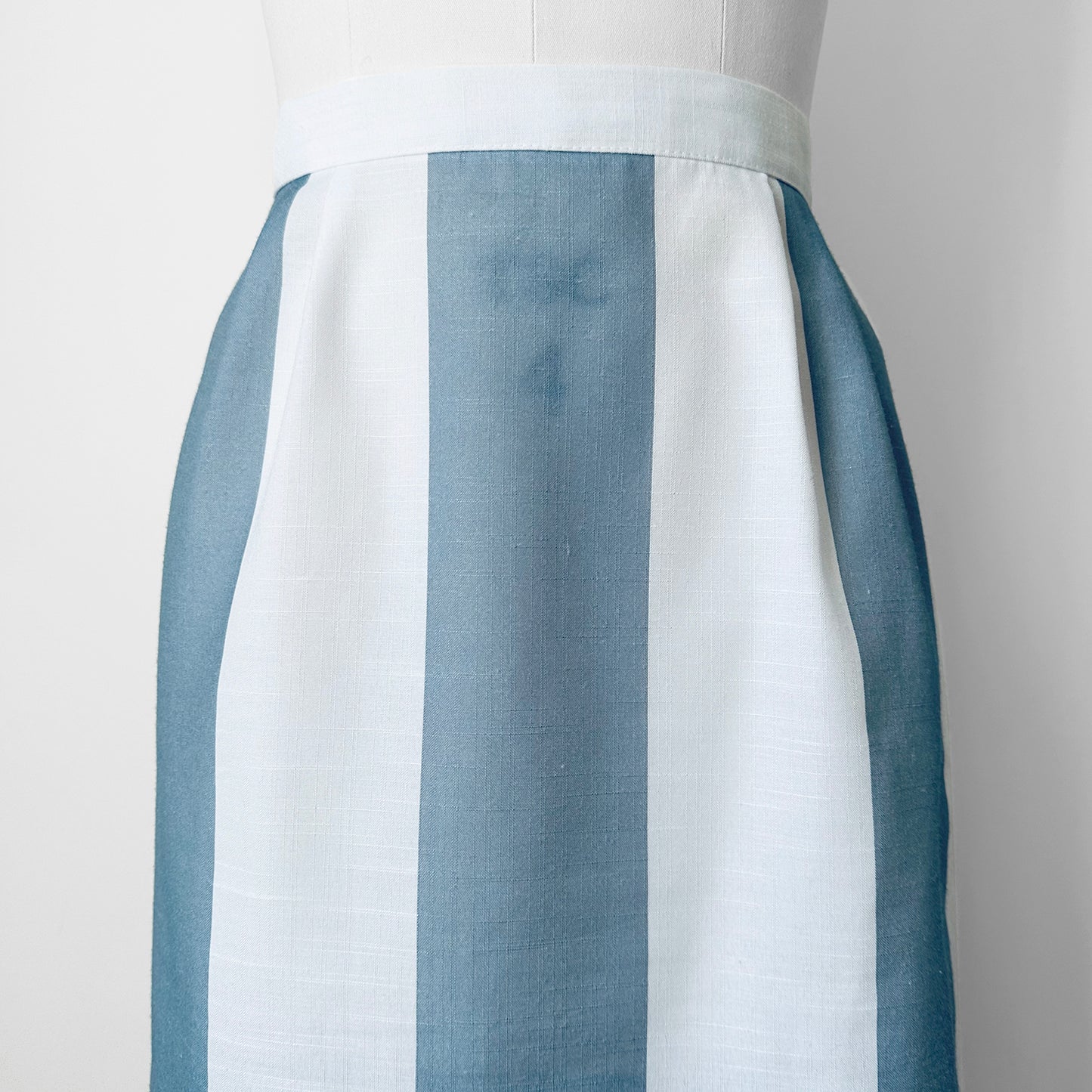 1970s Slate Blue and White Stripe Lightweight Cotton Blend Skirt - Sz. S