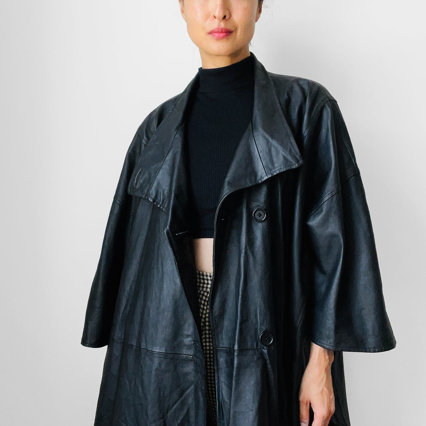 1990s Black Leather Cape Coat