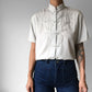 Soft Grey Floral Embroidered Short-Sleeve Silk Blouse