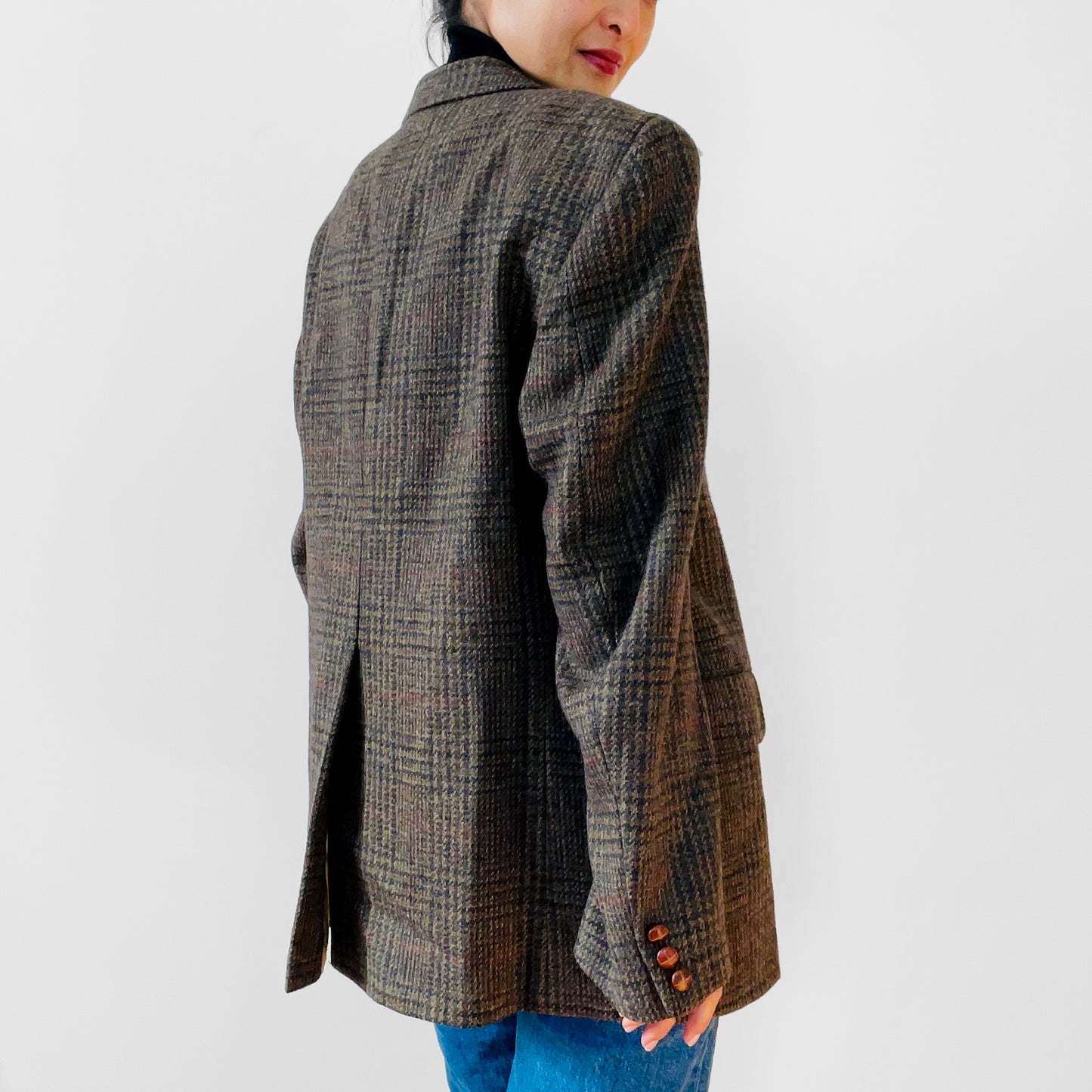 1970s Brown Wool Tweed Plaid Blazer Suit Jacket