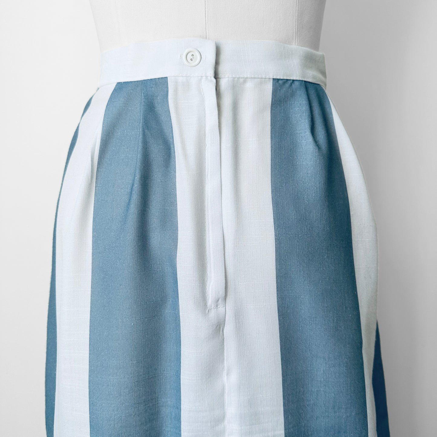 1970s Slate Blue and White Stripe Lightweight Cotton Blend Skirt - Sz. S