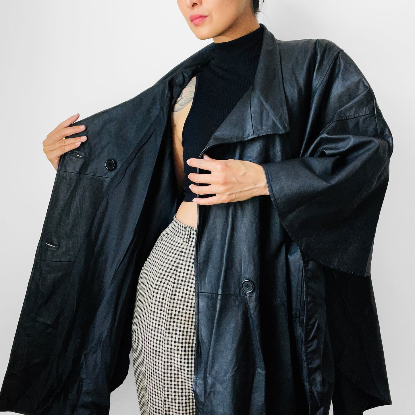 1990s Black Leather Cape Coat