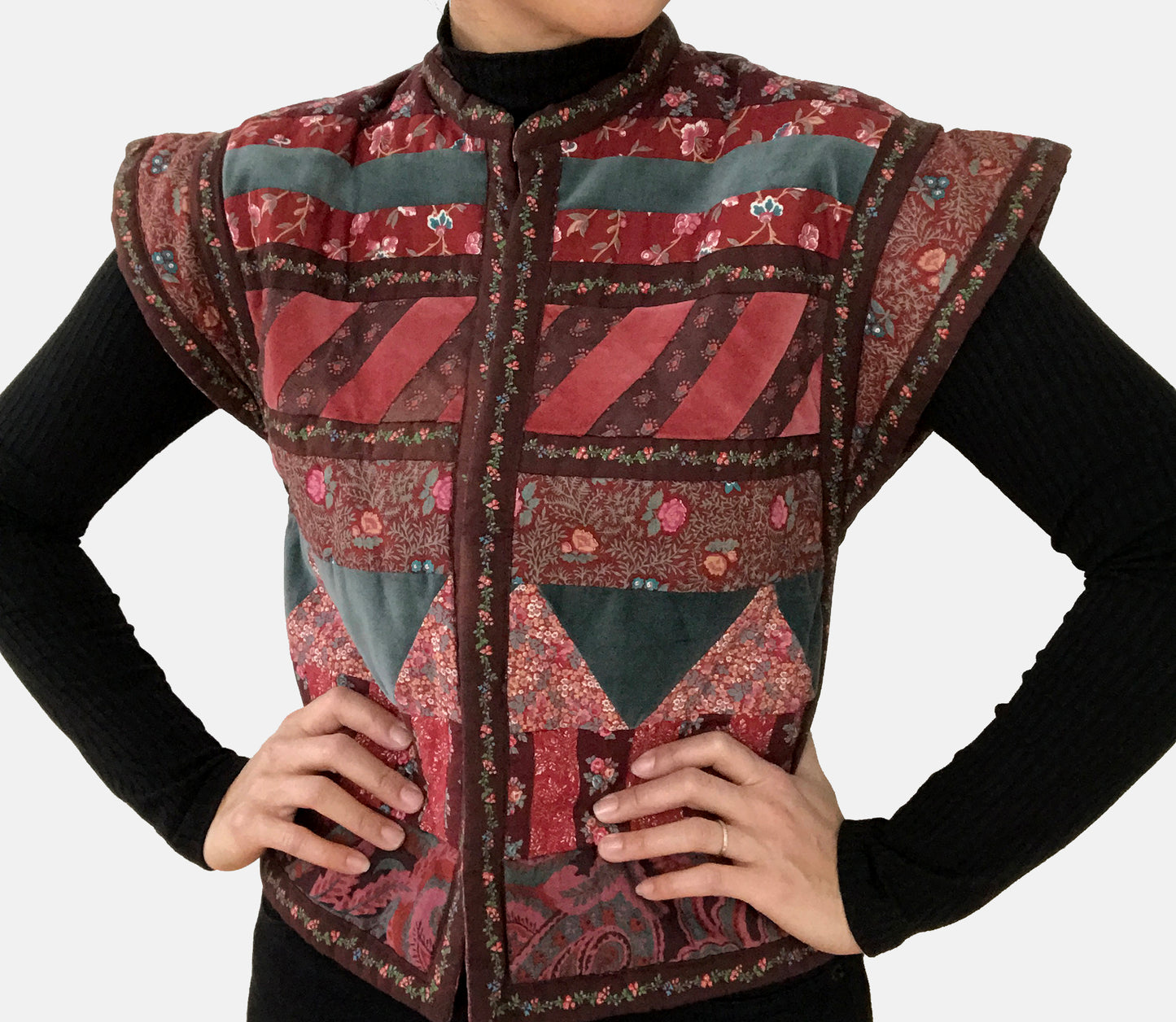 1970s Suttles and Seawind Canada Floral Paisley Velvet Cotton Patchwork Folk Vest