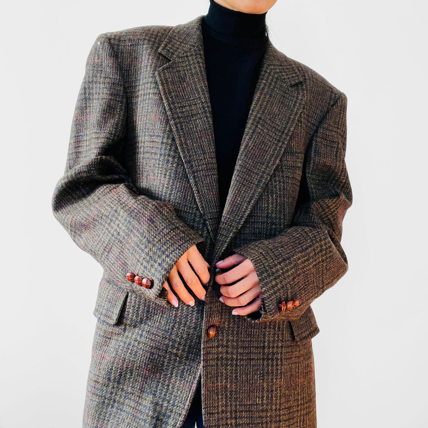 1970s Brown Wool Tweed Plaid Blazer Suit Jacket