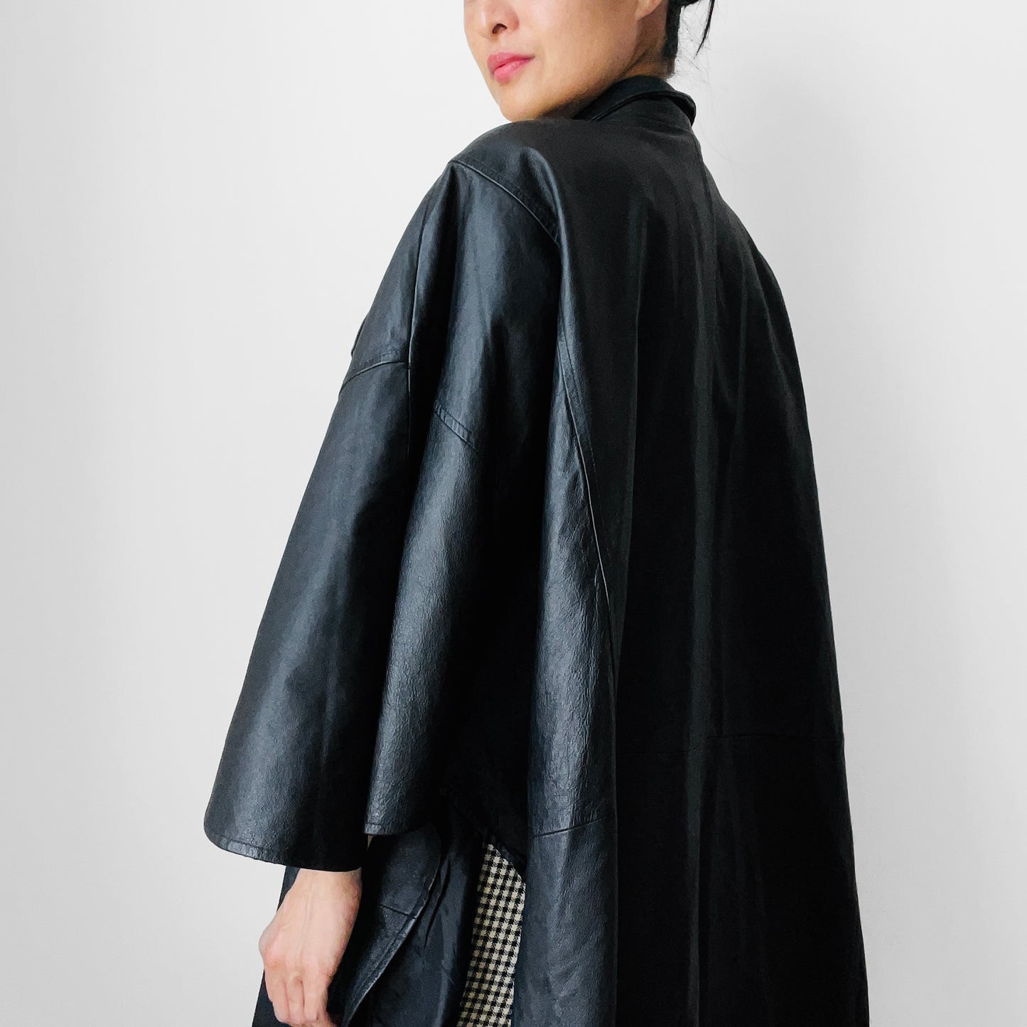 1990s Black Leather Cape Coat