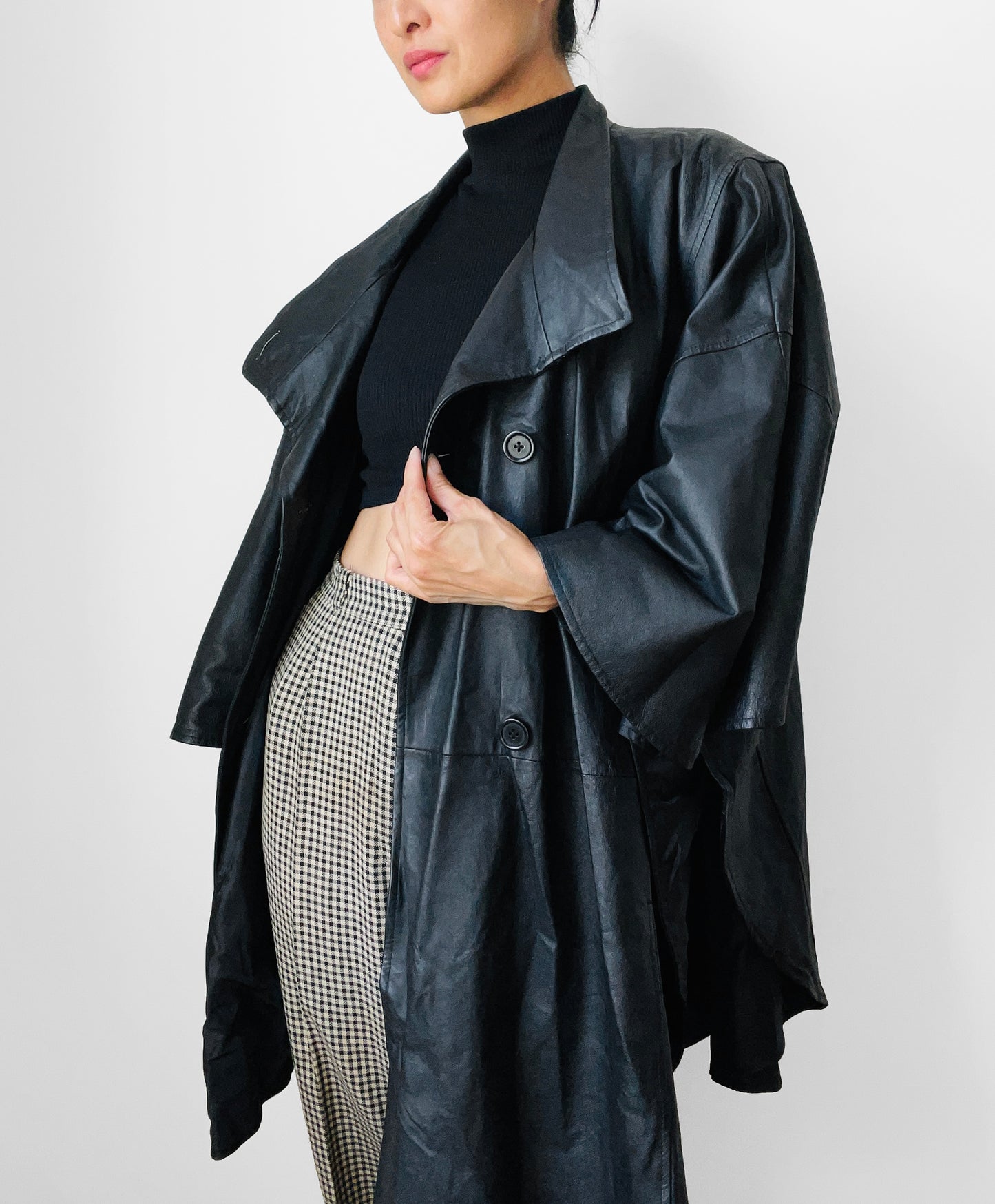 1990s Black Leather Cape Coat