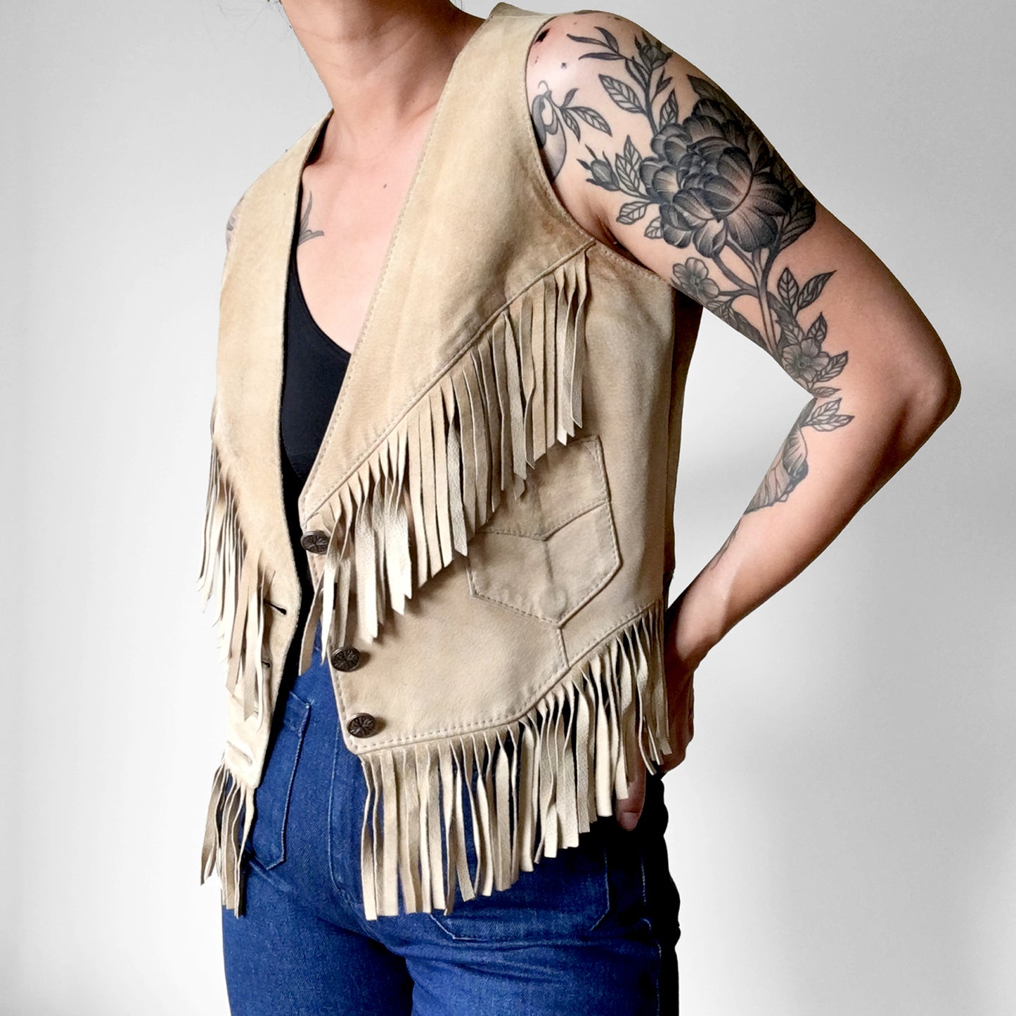 1970s Tan Fringe Leather Western Vest