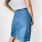 1990s High-Waisted Fitted Split-Back Faded Washed Blue Jean Denim Skirt - Waist 25