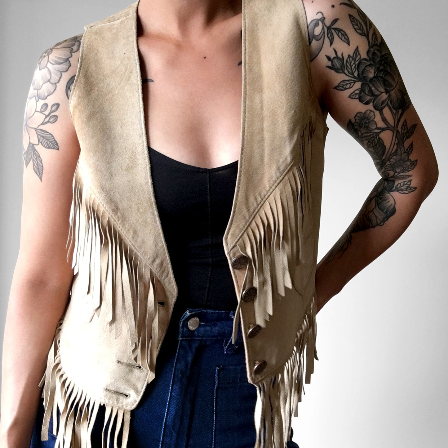 1970s Tan Fringe Leather Western Vest