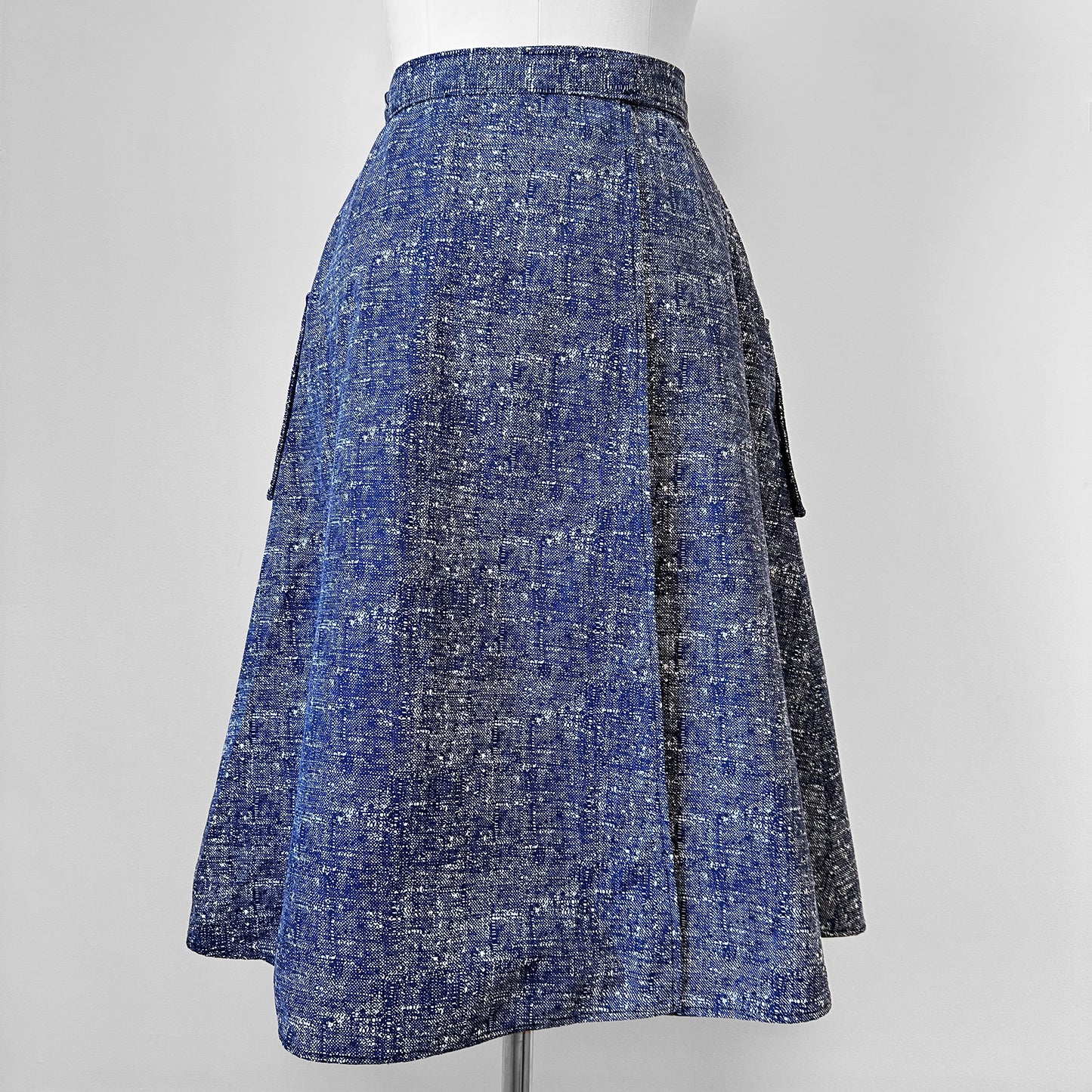 1970s Blue and White Pocket Front A-Line Tied-Waist Wrap Skirt - XS/S