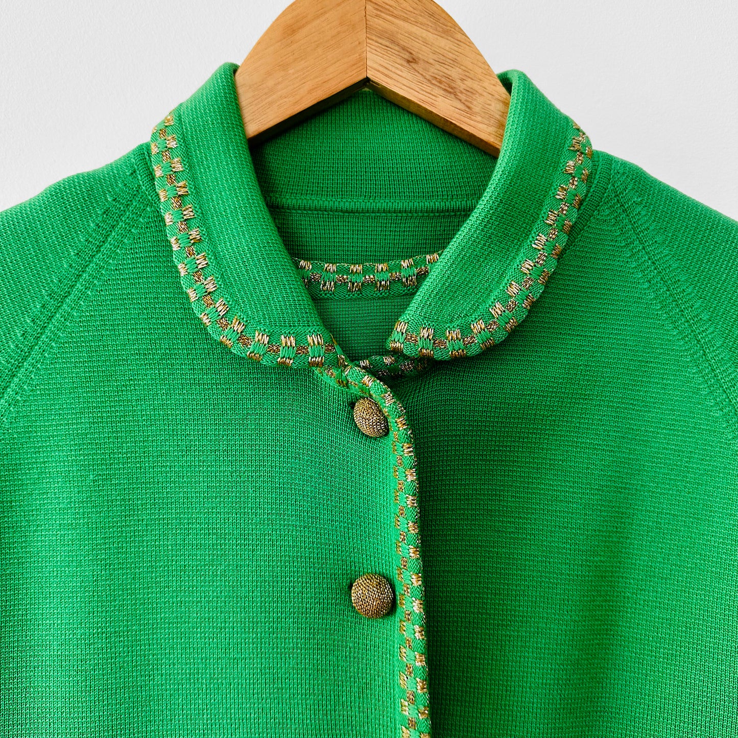 1960s Apple Green and Gold Crop Jacket Wool Blended Knit Dress Set - Sz. S