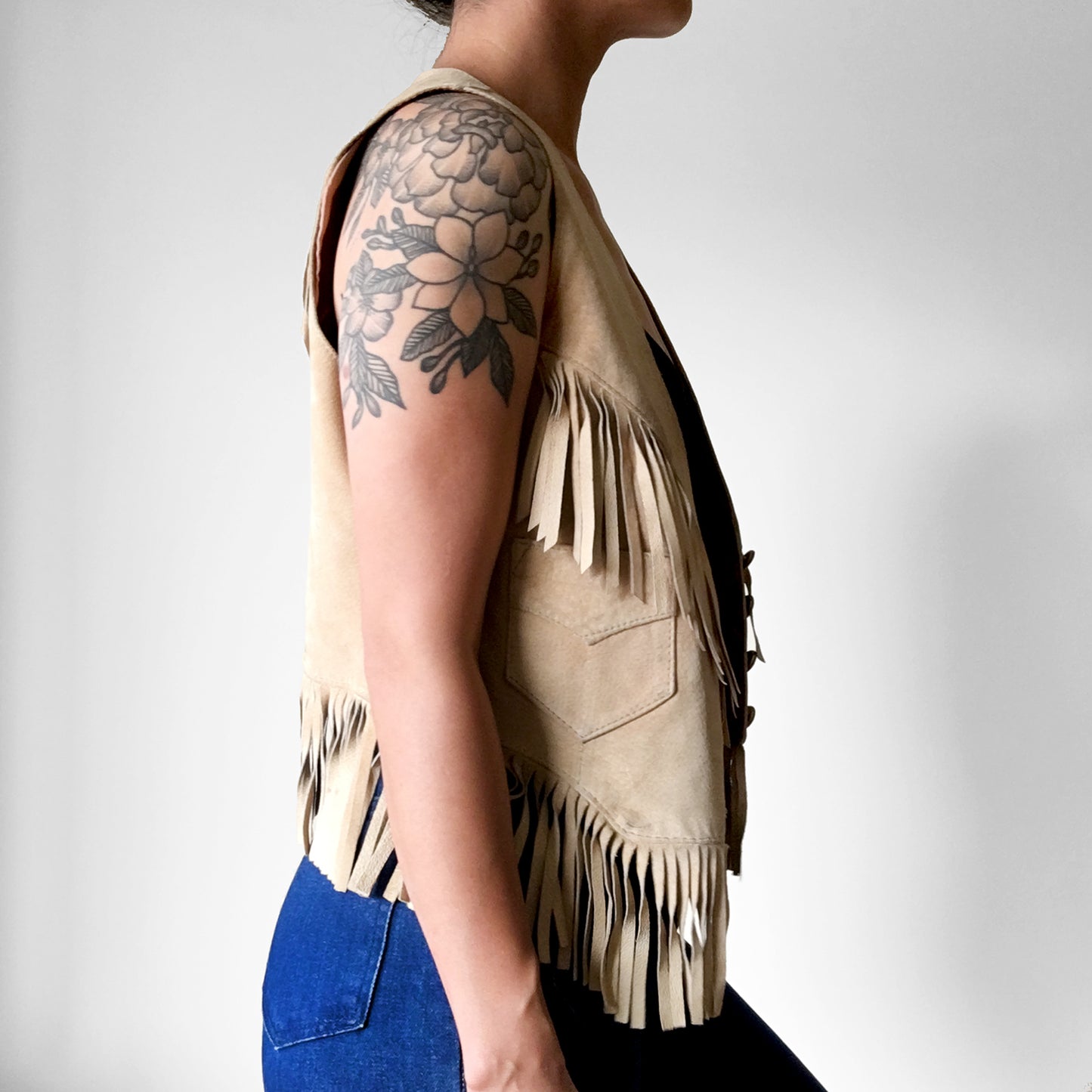 1970s Tan Fringe Leather Western Vest