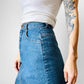 1990s High-Waisted Fitted Split-Back Faded Washed Blue Jean Denim Skirt - Waist 25