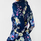 1970s Floor Length Floral Fitted High-Neck Zip-Back Long-Sleeve Dress