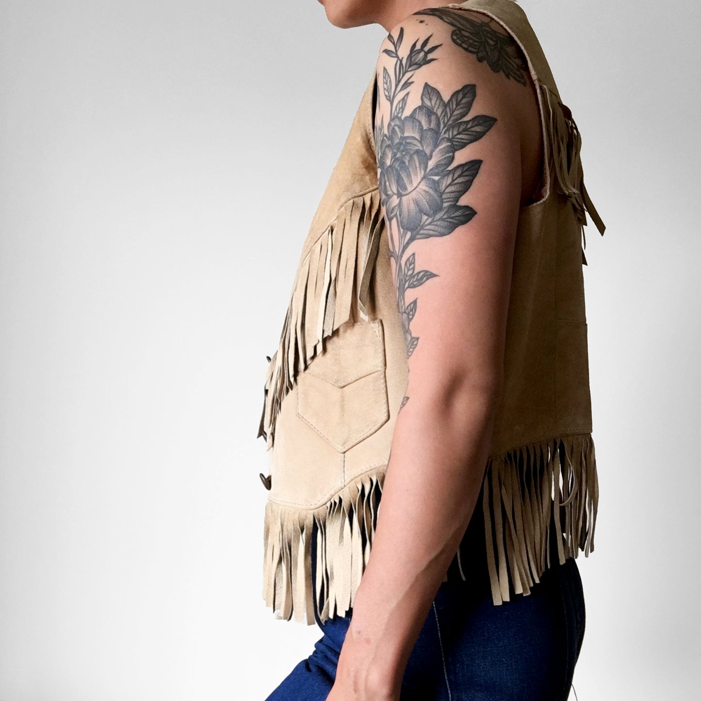 1970s Tan Fringe Leather Western Vest