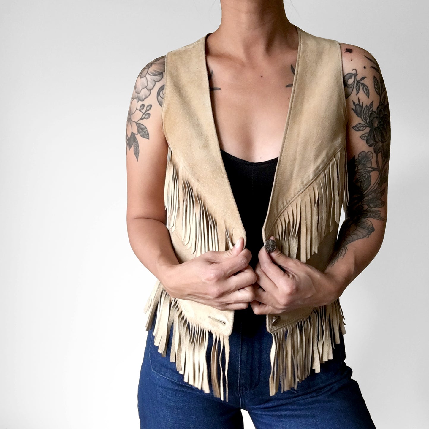 1970s Tan Fringe Leather Western Vest