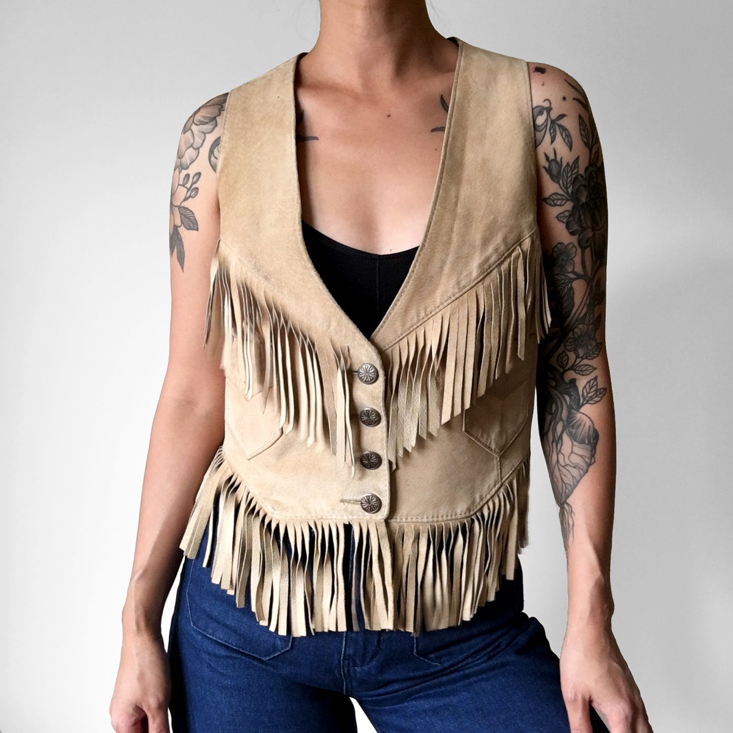 1970s Tan Fringe Leather Western Vest