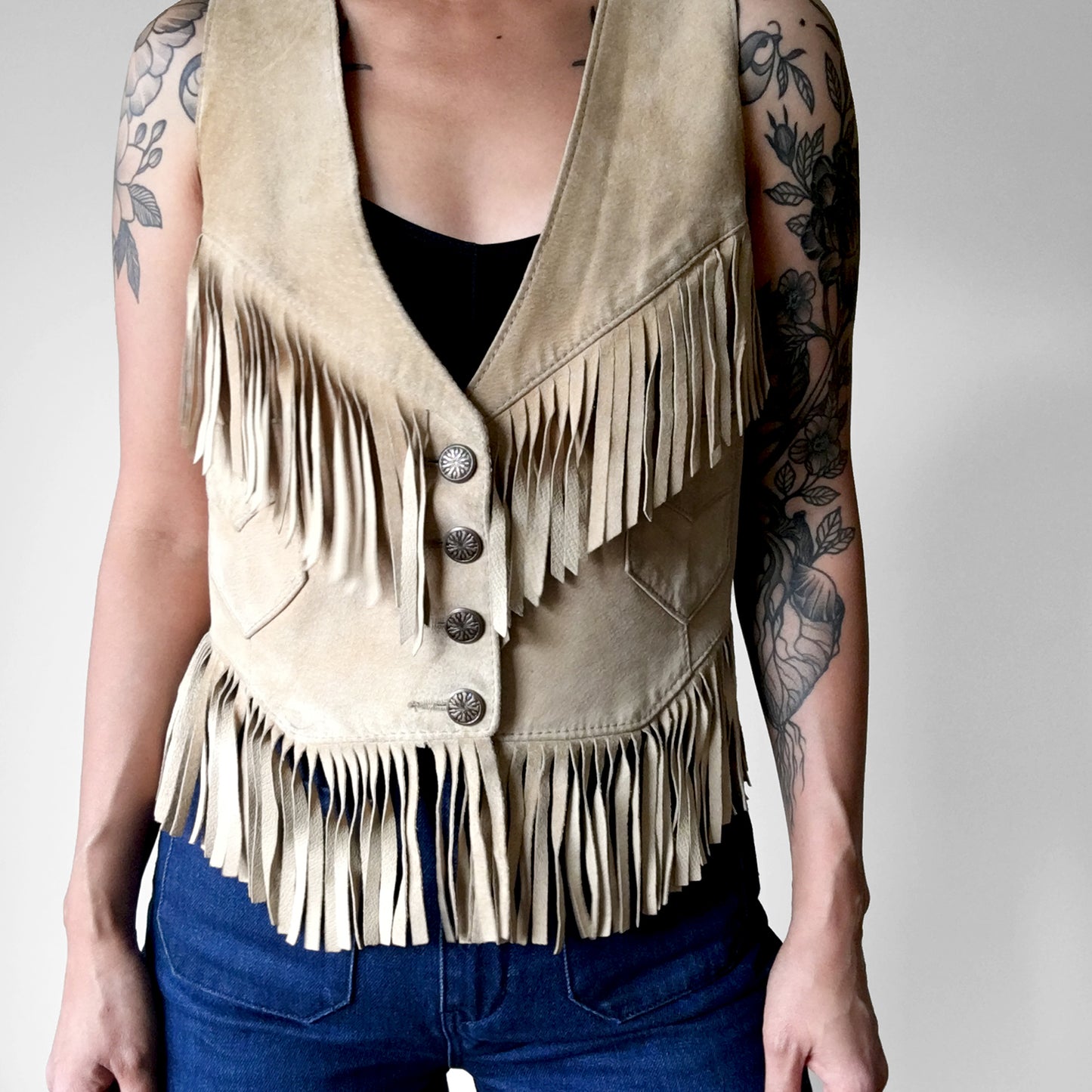 1970s Tan Fringe Leather Western Vest