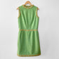 1960s Apple Green and Plaid Trimmed Wool Lined Sleeveless Drop Waist Shift Dress - Sz. S