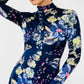 1970s Floor Length Floral Fitted High-Neck Zip-Back Long-Sleeve Dress