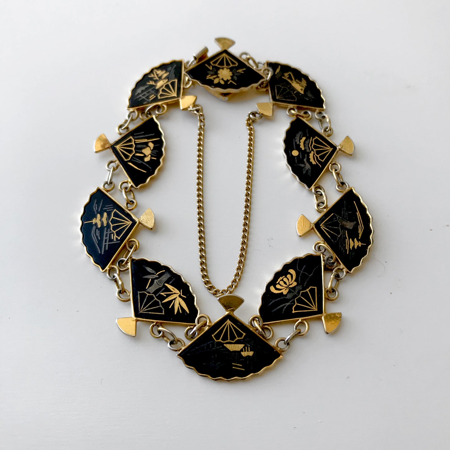 1950s Stamped Amita Japan Gold-Inlay Earrings Bracelet and Necklace Set