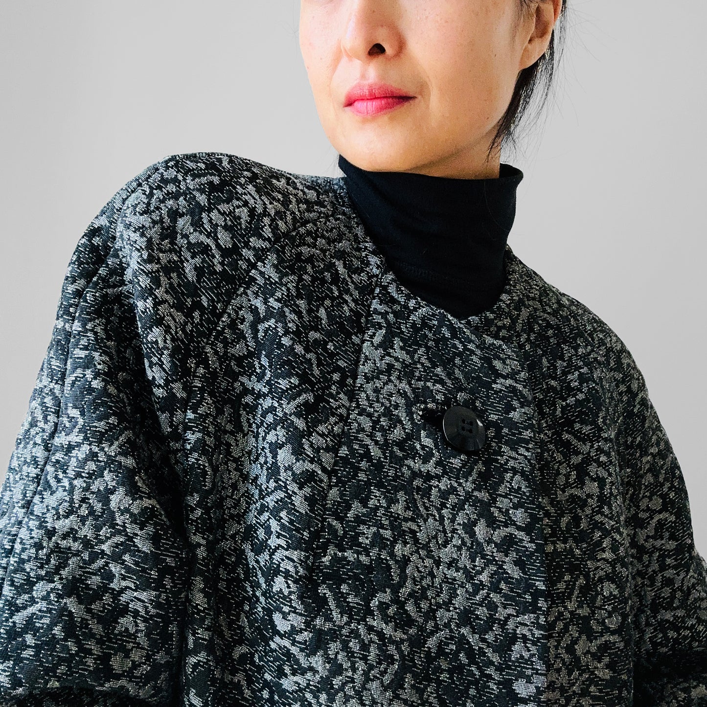 1960s Made in the USA Black and Grey Heavy Upholstered A-line Dress Coat - S/M