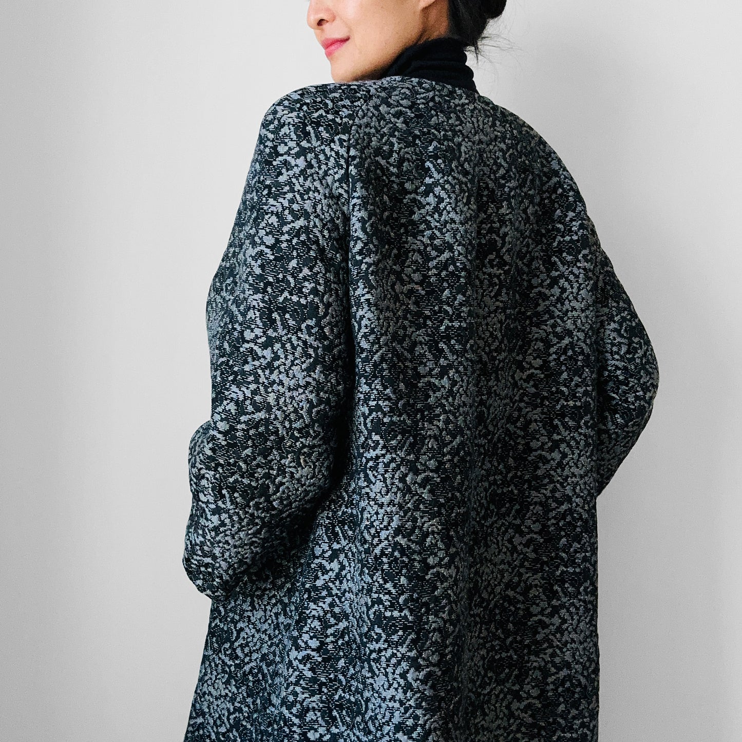 1960s Made in the USA Black and Grey Heavy Upholstered A-line Dress Coat - S/M