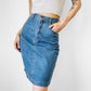 1990s High-Waisted Fitted Split-Back Faded Washed Blue Jean Denim Skirt - Waist 25