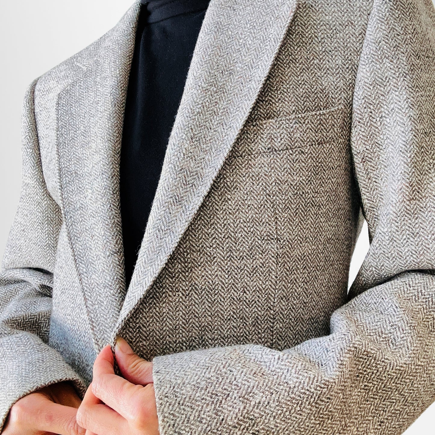 Beige Grey Wool Blended Lined Tweed Tailored Blazer Jacket - 32R / S-M